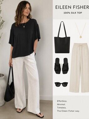 Eileen Fisher Silk Black Blouse S Flowy Minimalist Top